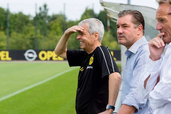 Dortmund, Germany, 2018-07-09, Training BV Borussia Dortmund, Trainer Lucien Favre (BVB), Sportdirektor Michael Zorc (BVB) und CEO - Geschaeftsfuehrer Hans-Joachim Watzke (BVB) ( DeFodi001 *** Dortmun ...