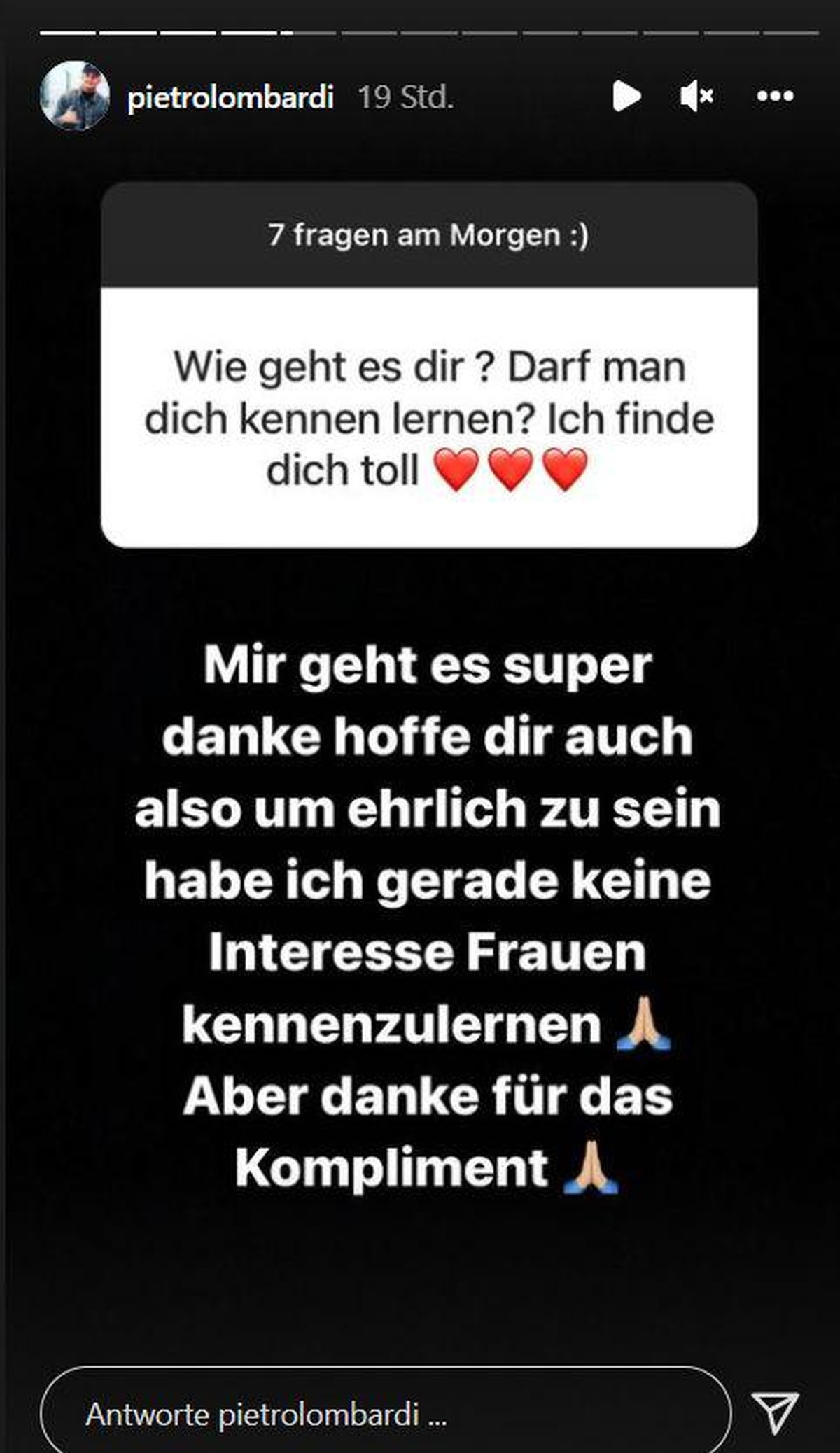Pietro Lombardi macht eine klare Ansage bei Instagram.