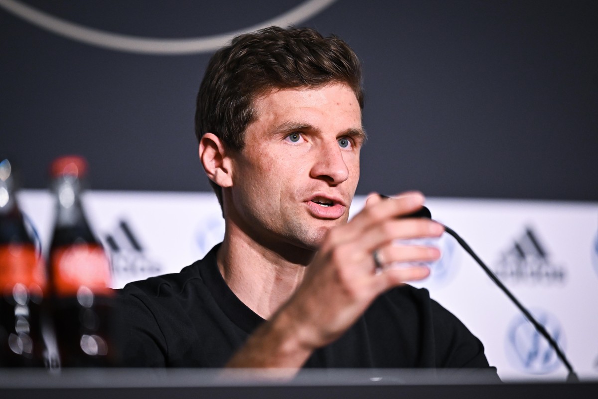 Thomas Mueller (Deutschland). GES/ Fussball/ Nationalmannschaft, DFB-Pressekonferenz, 23.03.2022 Football / Soocer: Pressconference German national Footballteam, Frankfurt/ Main, March 23, 2022