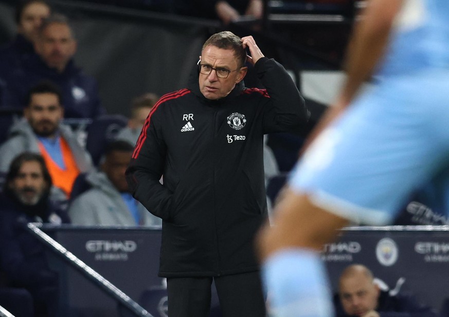 ManUnited-Trainer Ralf Rangnick bei einem Premier-League-Spiel im &quot;Etihad Stadium&quot;