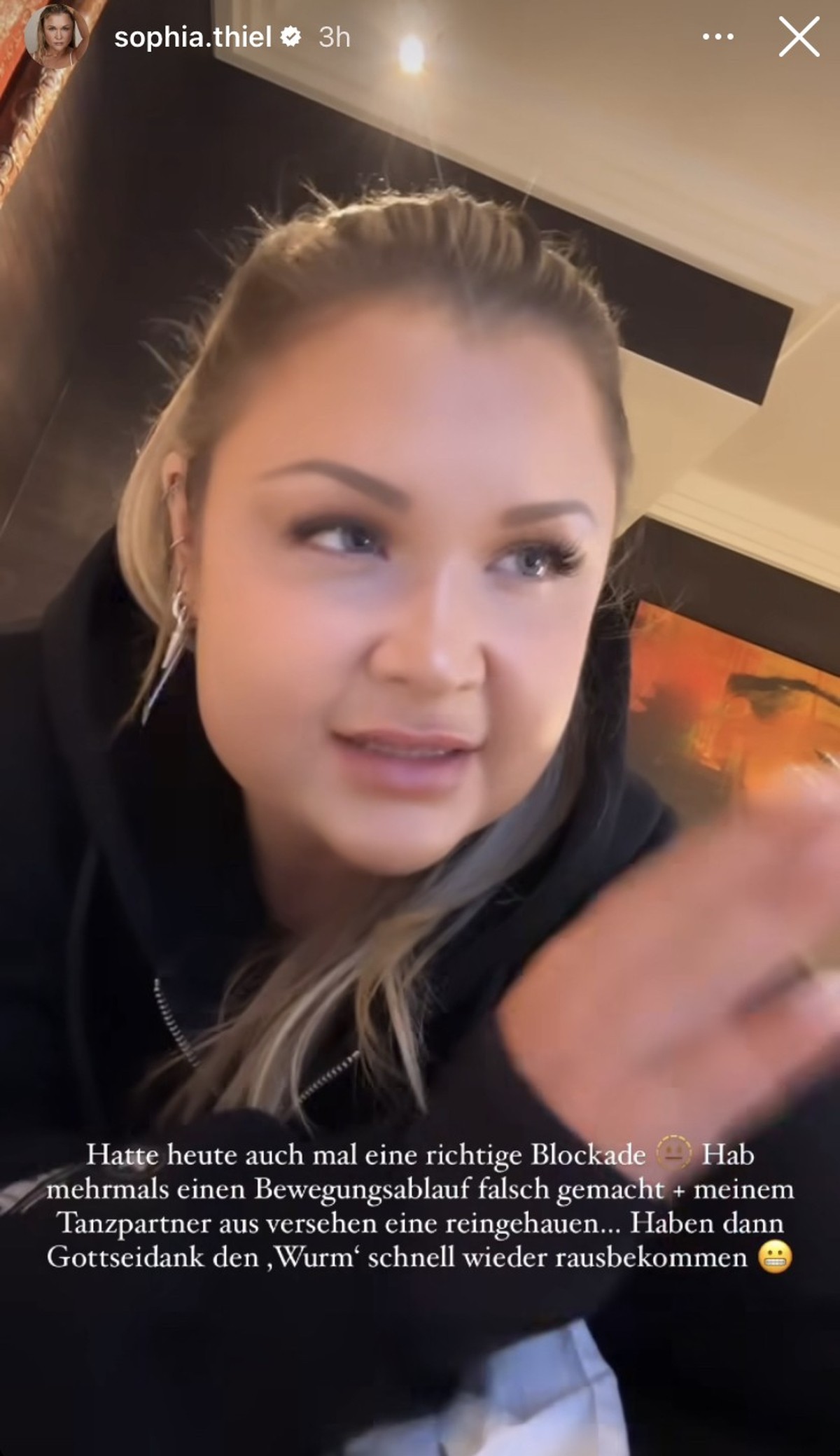 Sophia Thiel hatte beim Training einen Zwischenfall.