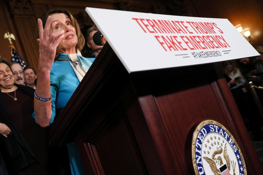 U.S. House Speaker Nancy Pelosi (D-CA) leads House Democrats in a news conference about their proposed resolution to terminate U.S. President Trump&#039;s Emergency Declaration on the southern border  ...