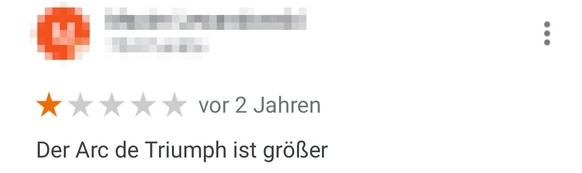 Google-Rezension über das Brandenburger Tor in Berlin. Viele Menschen bewerteten ihren Besuch beim Brandenburger Tor. Nicht alle positiv. Und nicht alle ernst gemeint. So beschweren sich die User:inne ...