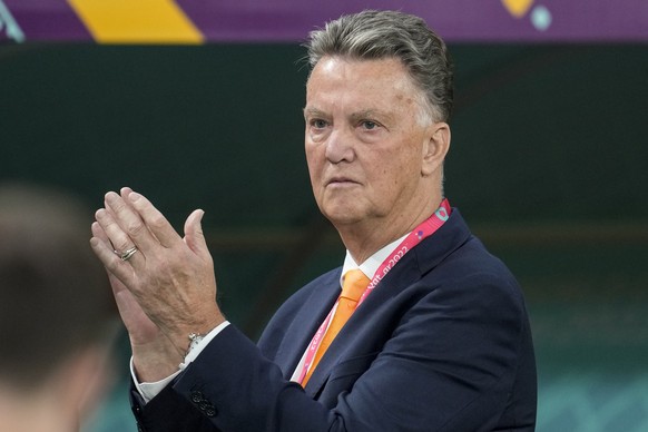FILE - Then head coach Louis van Gaal of the Netherlands applauds prior the start the World Cup group A soccer match between Netherlands and Ecuador in Doha, Qatar, Friday, Nov. 25, 2022. The German m ...
