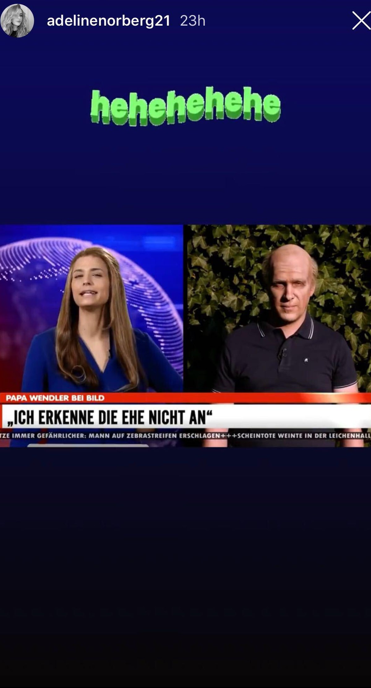 Adeline Norberg: Auch die Tochter vom Wendler hatte ihren Spaß an der Parodie.