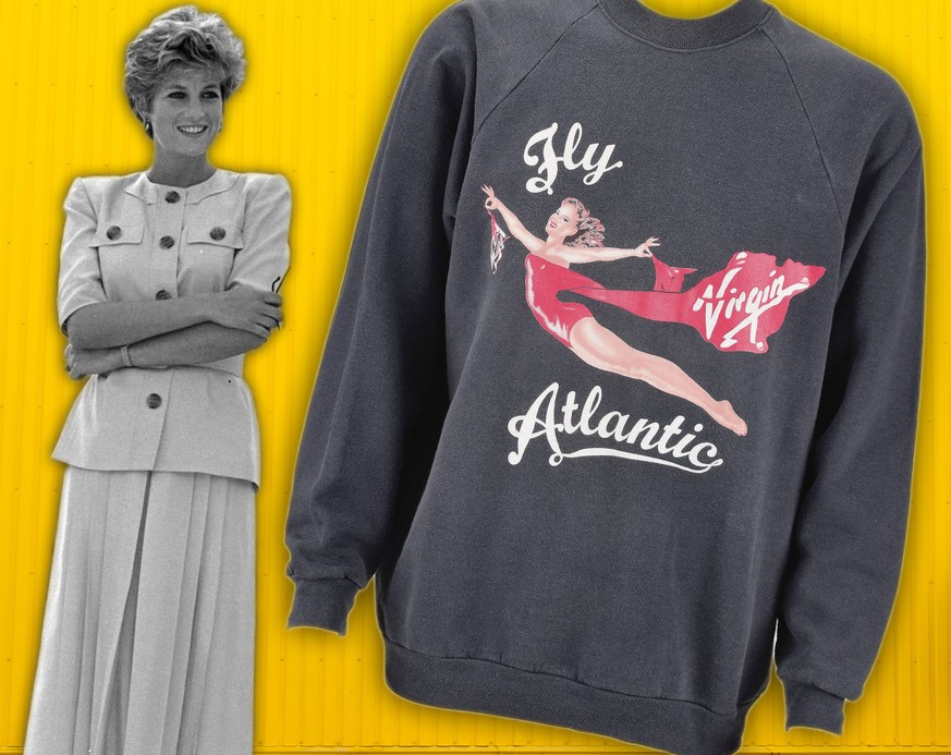 Ein einfacher Sweater, den Lady Di (l.) gerne beim Sport trug. Ersteigert von einem Sammler. Kostenpunkt: 53.000 US-Dollar.