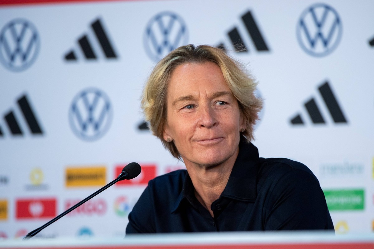 Martina Voss-Tecklenburg Deutschland, Bundestrainerin, AUS, Pressekonferenz DFB Frauen Nationalmannschaft Deutschland, FIFA Frauen Fussball Weltmeisterschaft Australien 2023, 05.08.2023 AUS, Pressekon ...