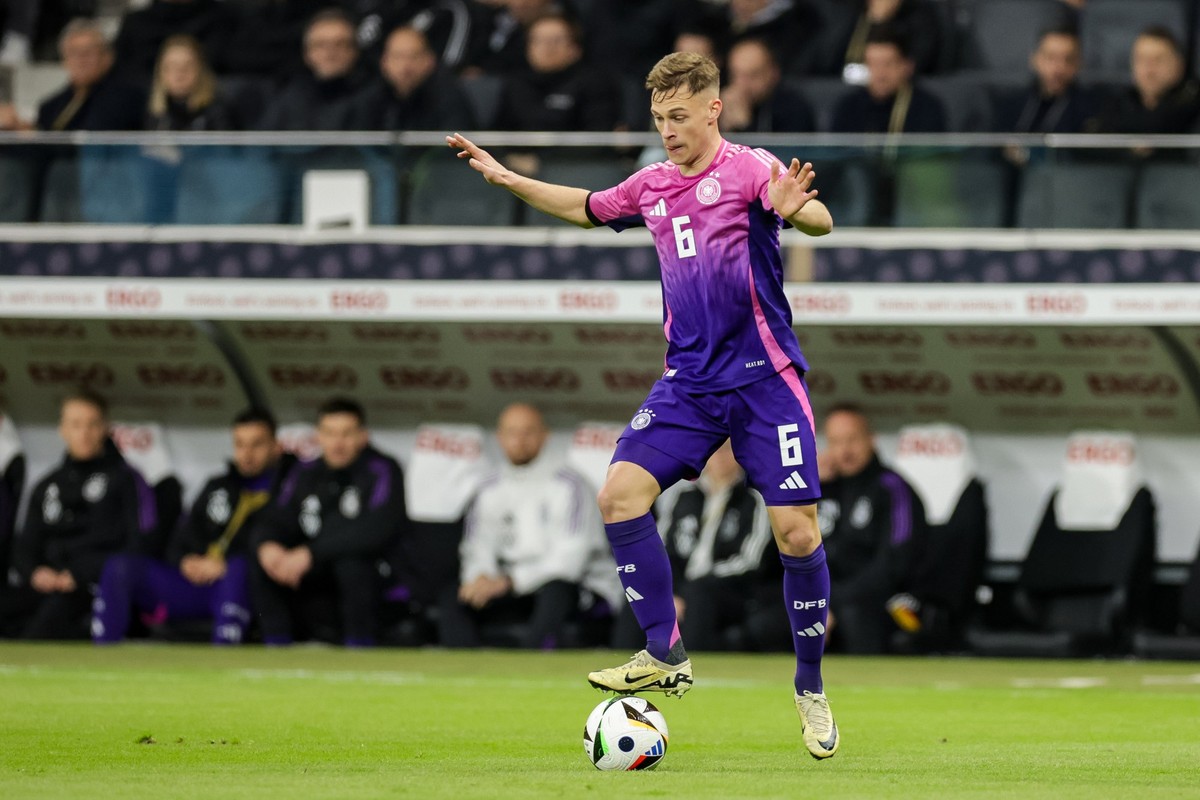 26.03.2024, Hessen, Frankfurt/Main: Fu�ball: L�nderspiele, Deutschland - Niederlande, Deutsche Bank Park. Deutschlands Joshua Kimmich am Ball. Foto: Christian Charisius/dpa +++ dpa-Bildfunk +++