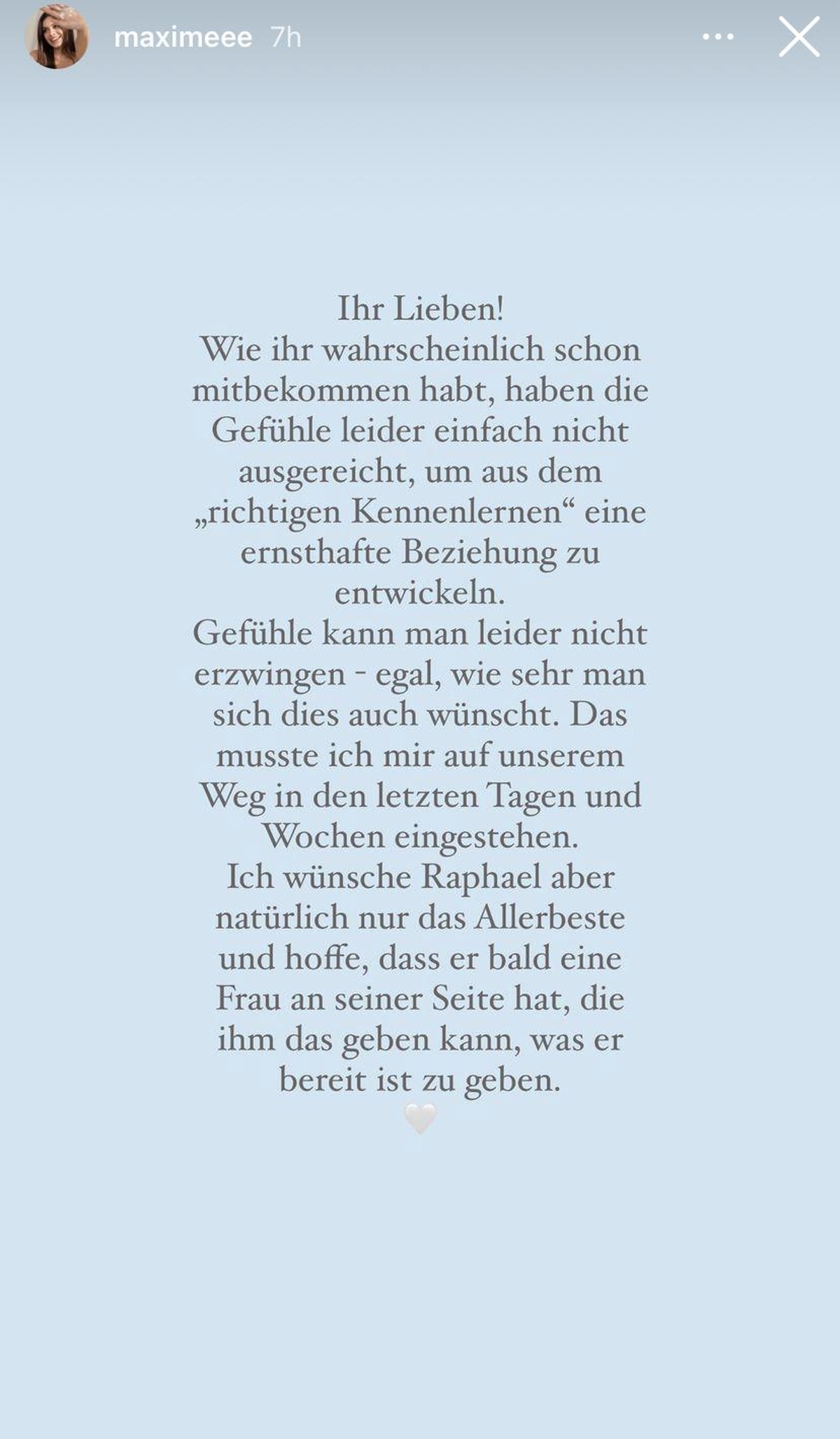 Maxime teilte mit ihrer Community dieses Statement.