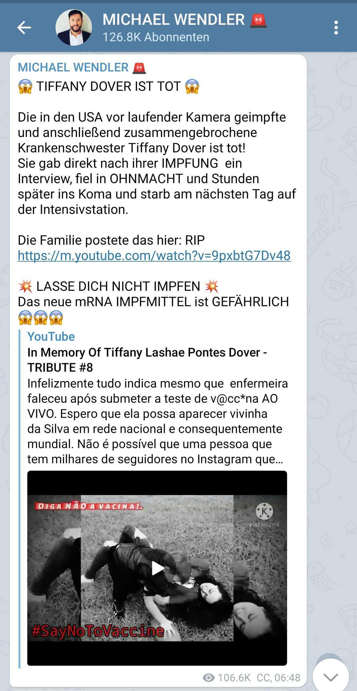 Der Post von Michael Wendler auf Telegram.