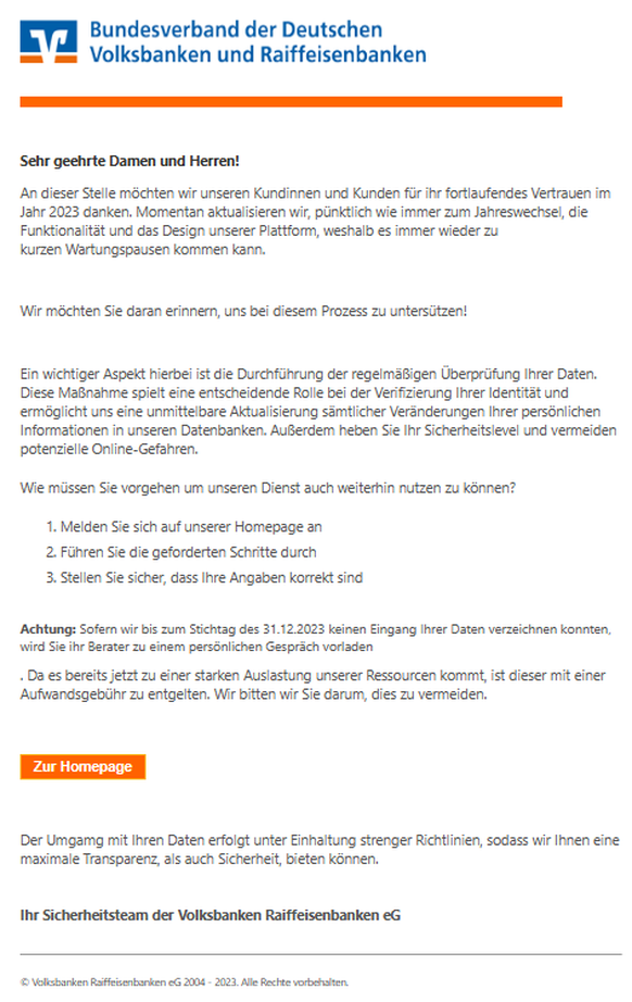 Das Design der Betrugsmail ist leider glaubwürdig.