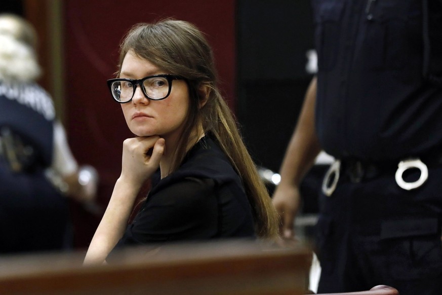 FILE — Anna Sorokin sits at the defense table during jury deliberations in her trial at New York State Supreme Court, April 25, 2019, in New York. Sorokin, whose exploits inspired a Netflix series, ha ...