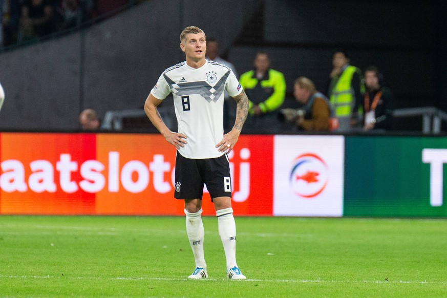 13.10.2018, xkvx, Fussball UEFA Nations League Division A, Niederlande - Deutschland emspor, v.l. Deutsche Nationalmannschaft Spieler nach dem Spiel enttaeuscht, enttaeuscht schauend, dissapointed / T ...