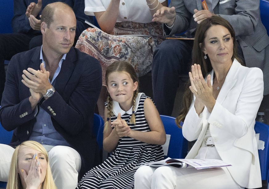Prinz William, Prinzessin Charlotte und Herzogin Kate während der Commonwealth Games.