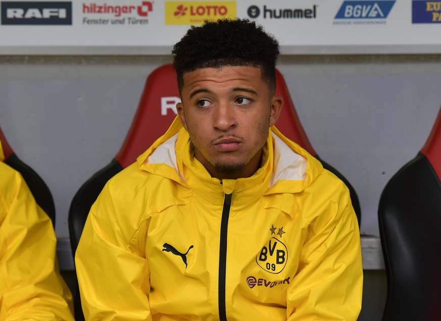 05.10.2019, xblx, Fussball 1.Bundesliga, SC Freiburg - Borussia Dortmund emspor, v.l. Jadon Sancho Borussia Dortmund, Reservebank, Auswechselbank, Bank DFL/DFB REGULATIONS PROHIBIT ANY USE OF PHOTOGRA ...