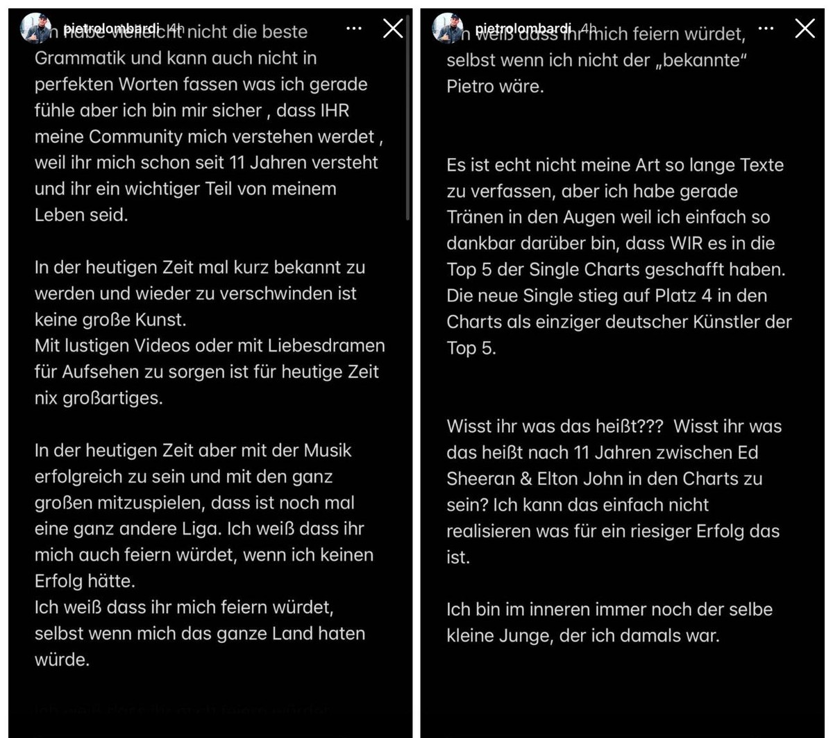 Diese Nachricht schrieb Pietro seinen Fans.