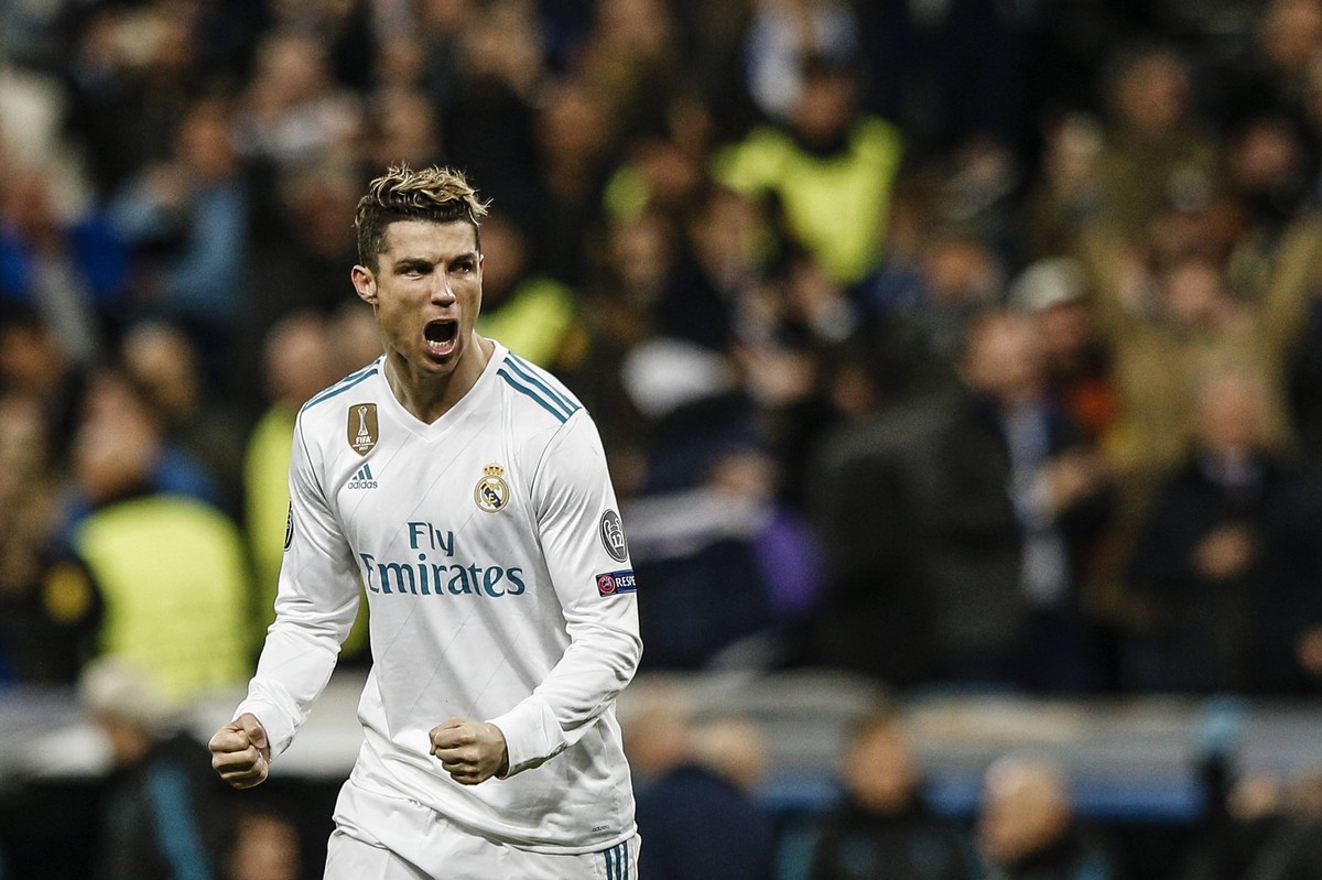 11th April 2018, Santiago Bernabeu, Madrid, Spain; UEFA Champions League football, quarter final, second leg, Real Madrid versus Juventus; Cristiano Ronaldo (Real Madrid) celebrating scoring the penal ...
