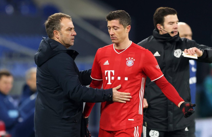 FC Schalke 04 - FC Bayern München Trainer Hansi Flick FC Bayern München Munich Robert Lewandowski FC Bayern München FC Schalke 04 - FC Bayern Muenchen Veltins Arena 24. 1.2021 Fussball Bundesliga Sais ...