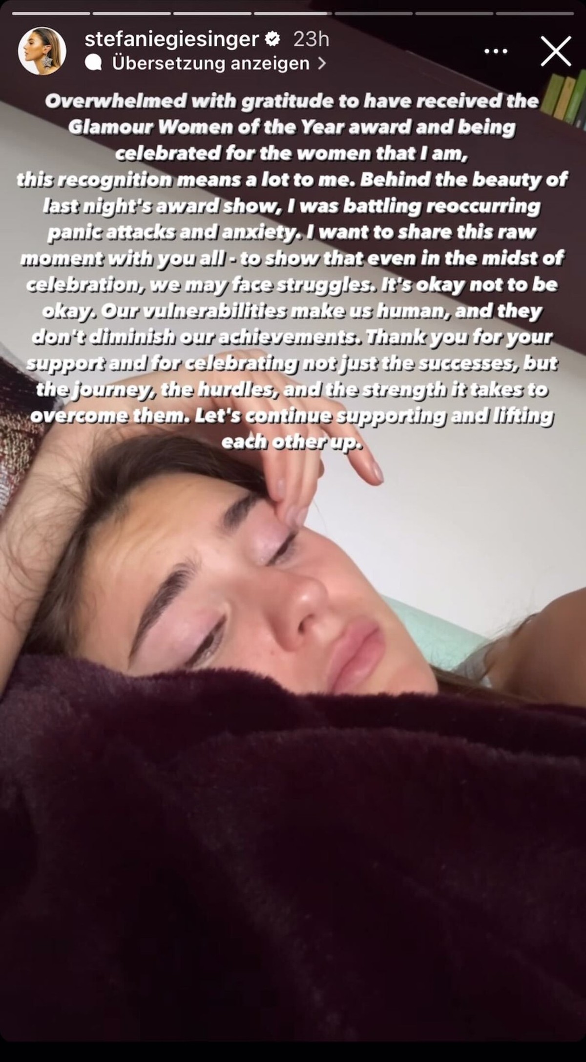Stefanie Giesinger postet ein Video von sich in einem schwierigen Moment.