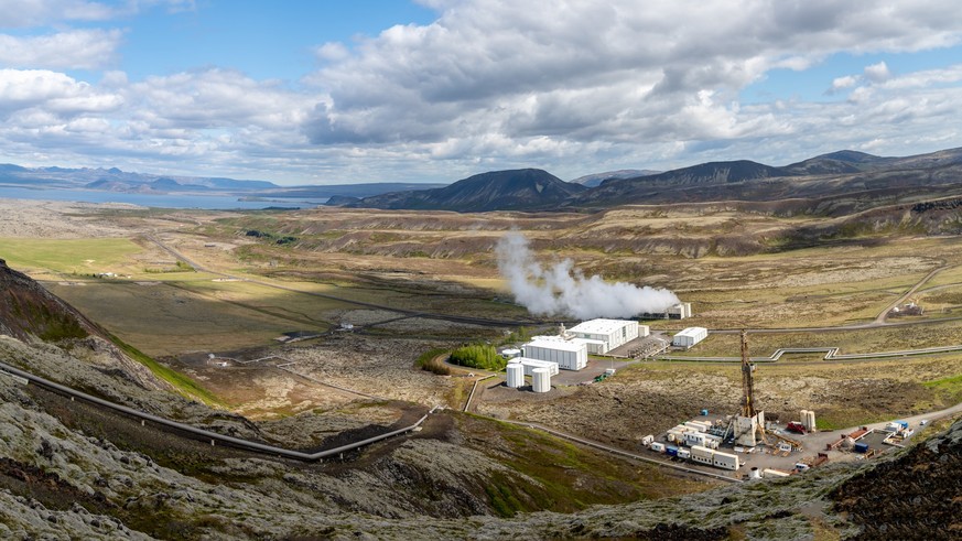 Nesjavellir geothermal facilities in Iceland. Geothermal area with boiling mudpools and steaming fumaroles in Iceland