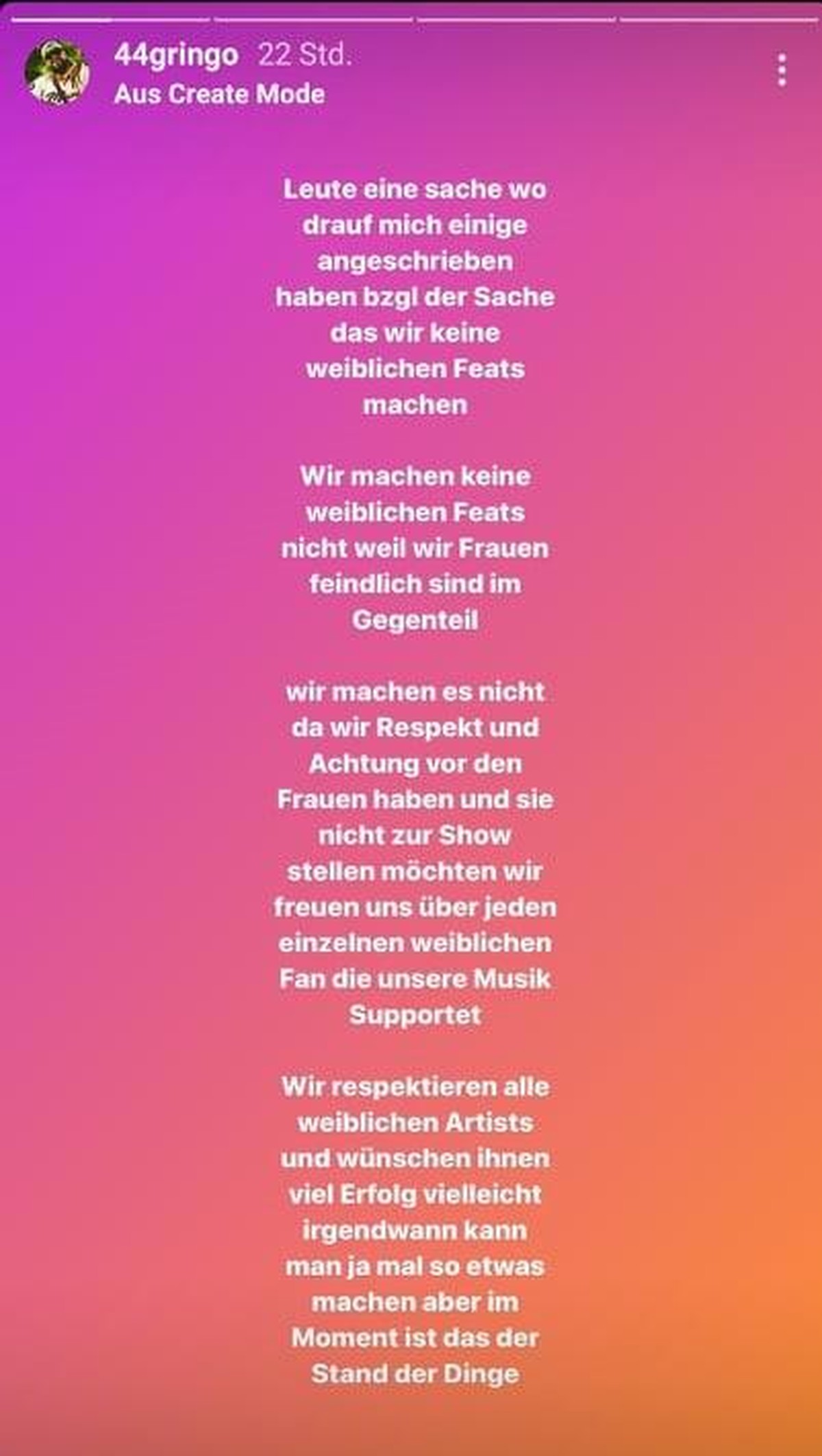 Gringos Statement zu weiblichen Features