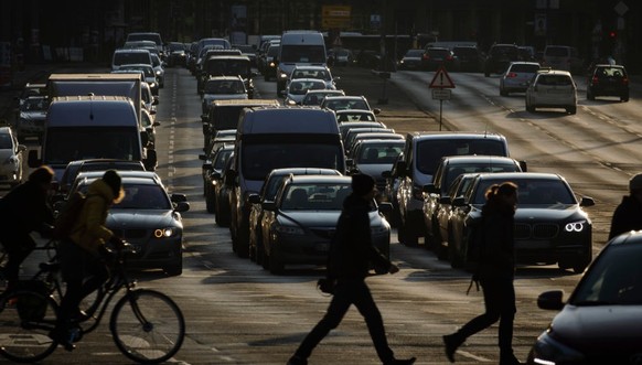 Berlin, Germany - February 14: Cars are in a traffic jam on a street in Berlin city center on February 14, 2018 in Berlin, Germany. (Photo by Thomas Trutschel/Photothek via Getty Images)