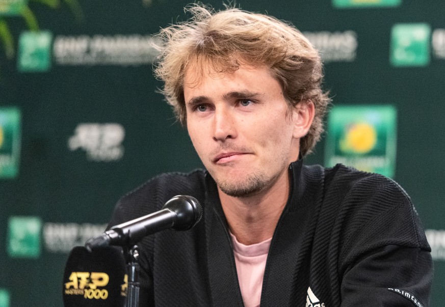 09.03.2022, USA, Indian Wells: Tennis; ATP-Tour; Indian Wells; BNP Paribas Open; Herren; Einzel: Der deutsche Tennis-Profi Alexander Zverev spricht vor dem Start des ATP-Turniers in Indian Wells auf e ...