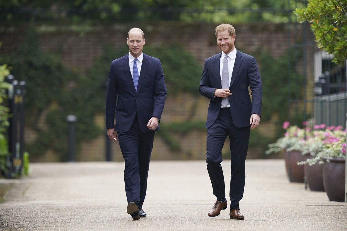 Britain&#039;s Prince William and Prince Harry arrive for the statue unveiling on what would have been Princess Diana&#039;s 60th birthday, in the Sunken Garden at Kensington Palace, London, Thursday  ...