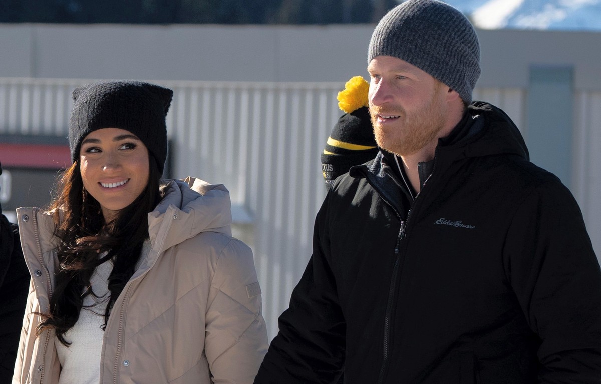 14.02.2024, Kanada, Whistler: Prinz Harry, Herzog von Sussex, und seine Frau Meghan Markle, Herzogin von Sussex, besuchen das Trainingslager der Invictus Games in Whistler, Kanada. Prinz Harry, der al ...