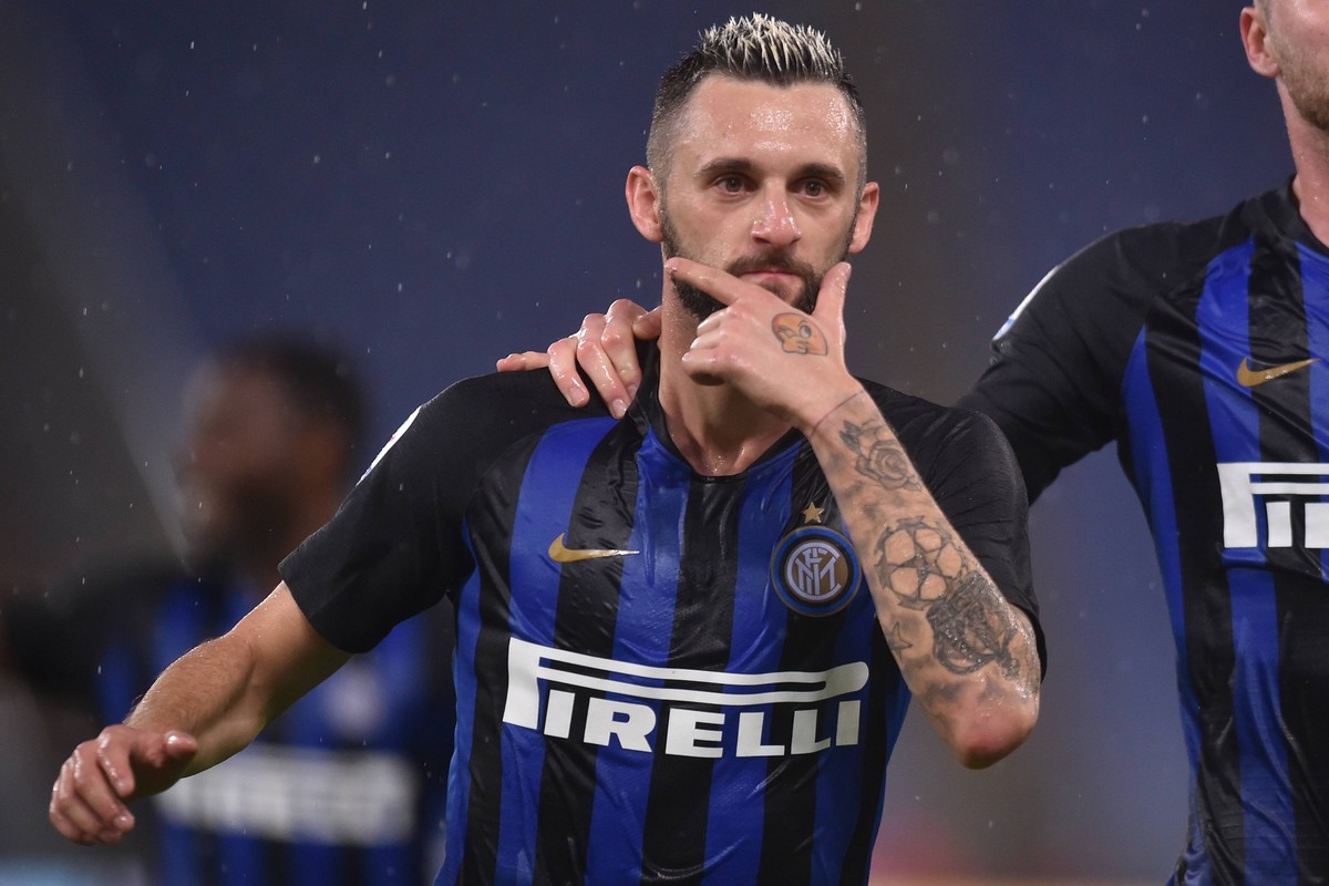 Esultanza dopo il gol di Marcelo Brozovic Inter. Goal celebration. Roma 29-10-2018 Stadio Olimpico Football Calcio Campionato Serie A 2018/2019 Lazio - Inter Foto Antonietta Baldassarre / Insidefoto P ...