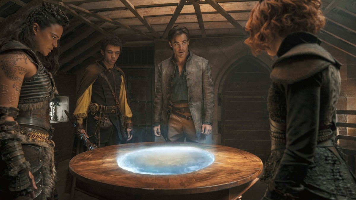 Dungeons &amp; Dragons 2023 Dungeons &amp; Dragons: Honor Among Thieves 2023 Dungeons &amp; Dragons 2023 Michelle Rodriguez plays Holga, Justice Smith plays Simon, Chris Pine plays Edgin Sophia Lillis ...