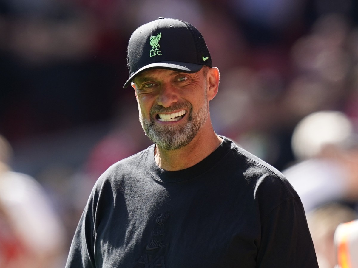 03.09.2023, Großbritannien, Liverpool: Fußball: Premier League, England, FC Liverpool - Aston Villa, 4. Spieltag, Anfield: Jürgen Klopp, Trainer des FC Liverpool, reagiert. Foto: Andrew Yates/CSM via ...