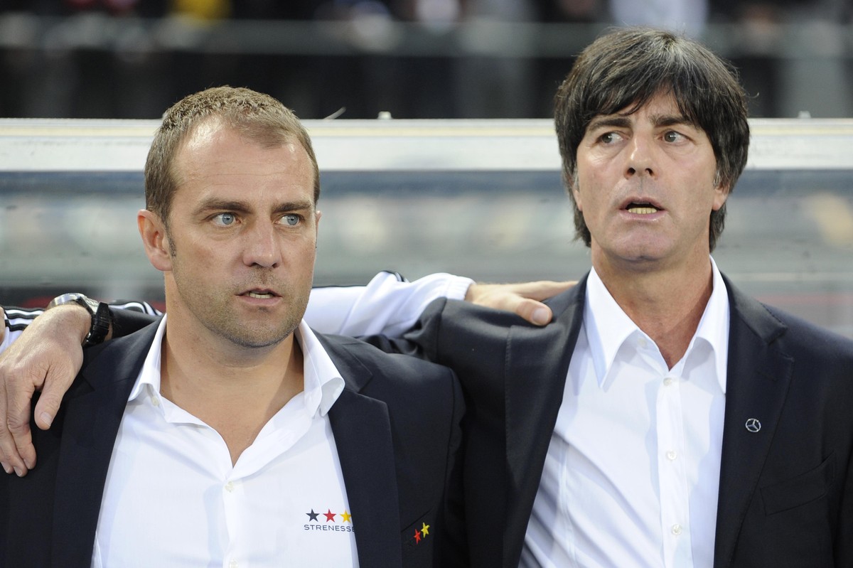 Hans Dieter Flick (Hansi ,Trainer Bayern Muenchen) Wunschkandidat auf nachfolge von Bundestrainer Joachim Jogi LOEW (GER). Archivfoto: Bundestrainer Joachim LOEW (GER) mit Hans Dieter Flick (li,Hansi) ...
