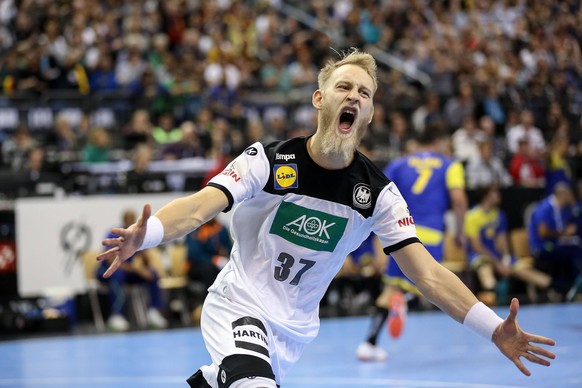 Matthias Musche (Deutschland 37), Torjubel Deutschland-Brasilien, Handball-WM 2019 Berlin *** Matthias Musche Germany 37 goal celebration Germany Brazil Handball WM 2019 Berlin Copyright: xEIBNER/rrzx ...