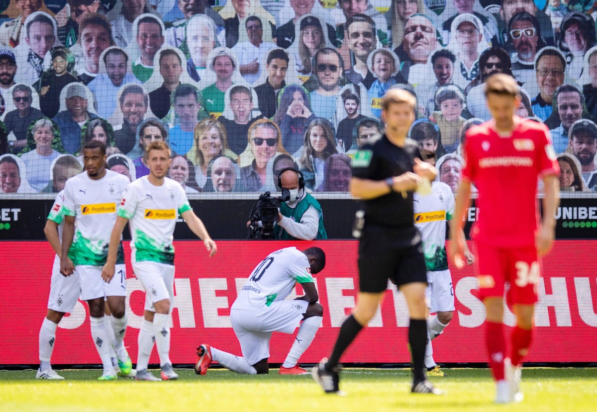 Sport Bilder des Tages Borussia Moenchengladbach - Union Berlin, 31.05.2020 Jubel Marcus Thuram Borussia Moenchengladbach, mitte 31.05.2020, Fussball, 1. Bundesliga, Saison 2019/20, 29. Spieltag, Boru ...