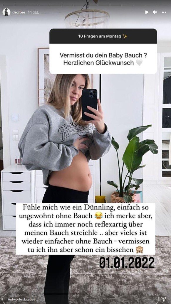 So sieht Dagi Bee rund eine Woche nach der Geburt ihres Babys aus.