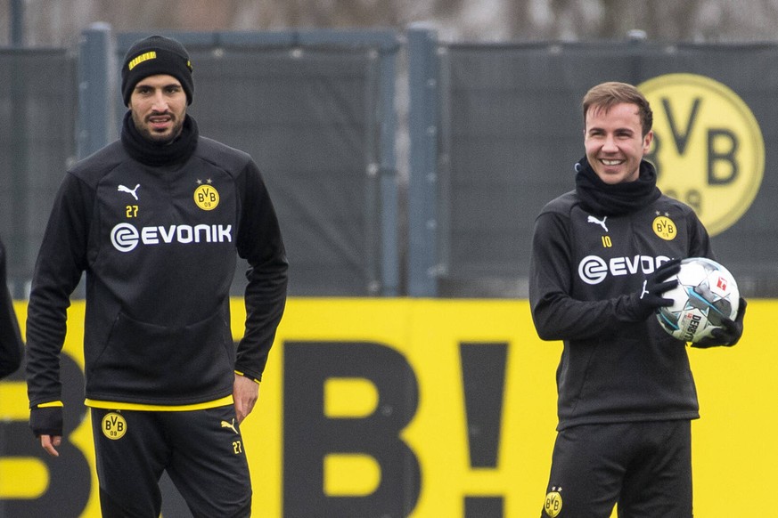 Derzeit trainiert der BVB in Zweiergruppen, wie es Emre Can (l.) und Mario Götze auf diesem Archivbild schon tun.