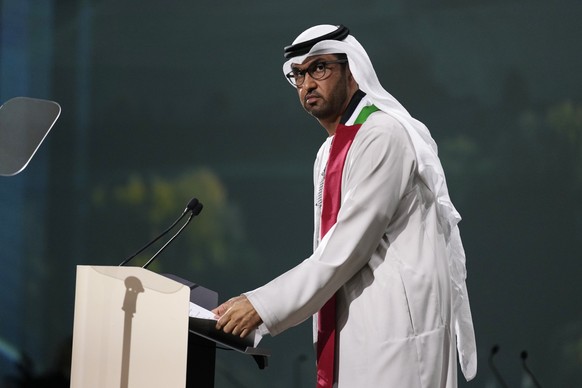 COP28 President Sultan al-Jaber leaves after speaking during a session at the COP28 U.N. Climate Summit, Saturday, Dec. 2, 2023, in Dubai, United Arab Emirates. (AP Photo/Kamran Jebreili)