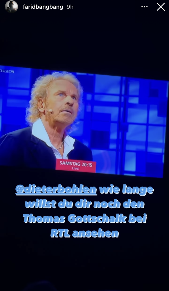 Diese Aufnahme zeigt der Rapper von Thomas Gottschalk ebenfalls in seiner Story.