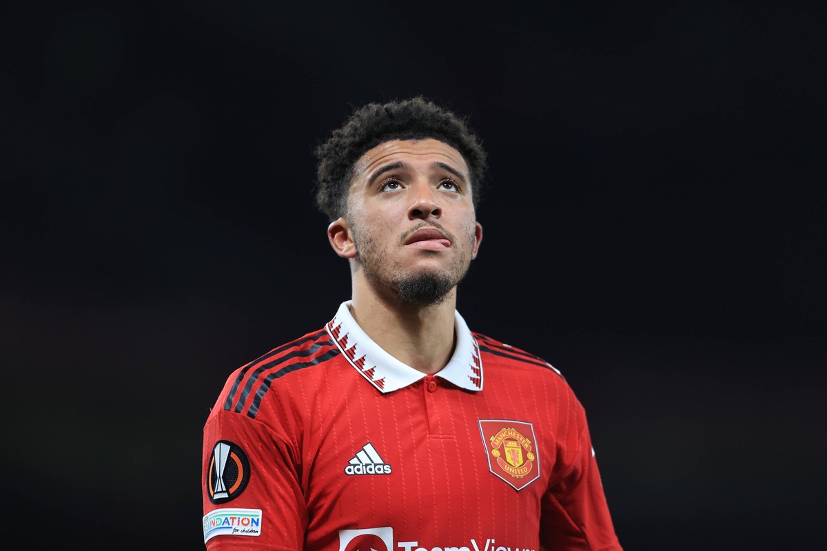 Football - UEFA Europa League - Group E - Manchester United, ManU v Omonia Nicosia 13th October 2022 - UEFA Europa League - Group E - Manchester United v Omonia Nicosia - Jadon Sancho of Manchester Un ...