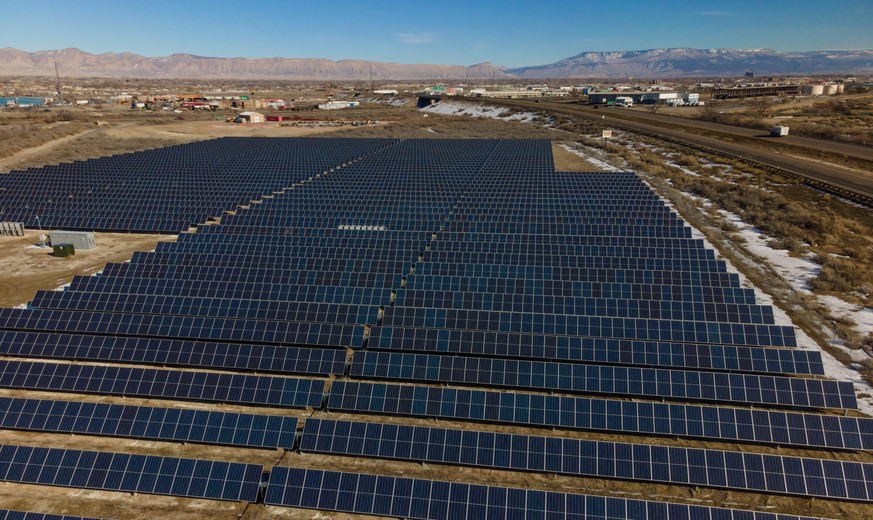 Solar Farm in Western Colorado near Fruita Aerial View in the Late Afternoon