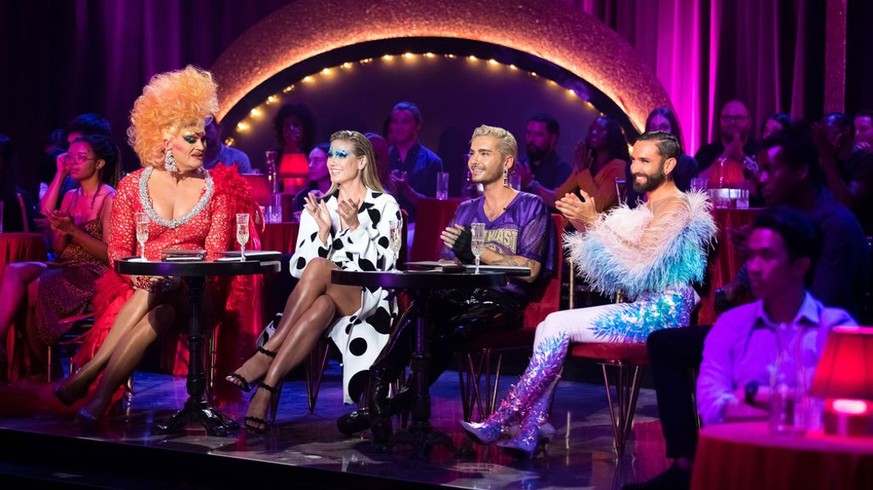 Alles so schön bunt hier: Die "Queen of Drags"-Jury Heidi Klum, Bill Kaulitz, Conchita Wurst und Gastjurorin Olivia Jones