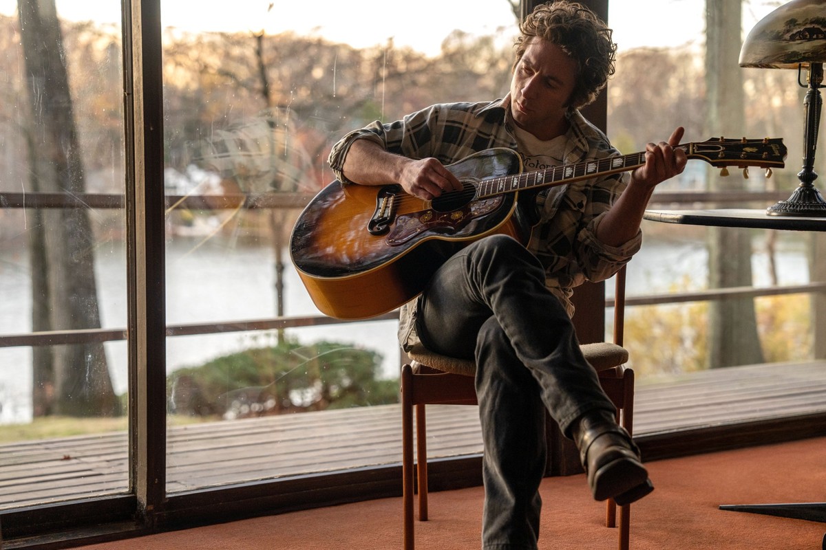 This image released by 20th Century Studios shows Jeremy Allen White as Bruce Springsteen in a scene from &quot;Springsteen: Deliver Me From Nowhere.&quot; (Macall Polay/20th Century Studios via AP)