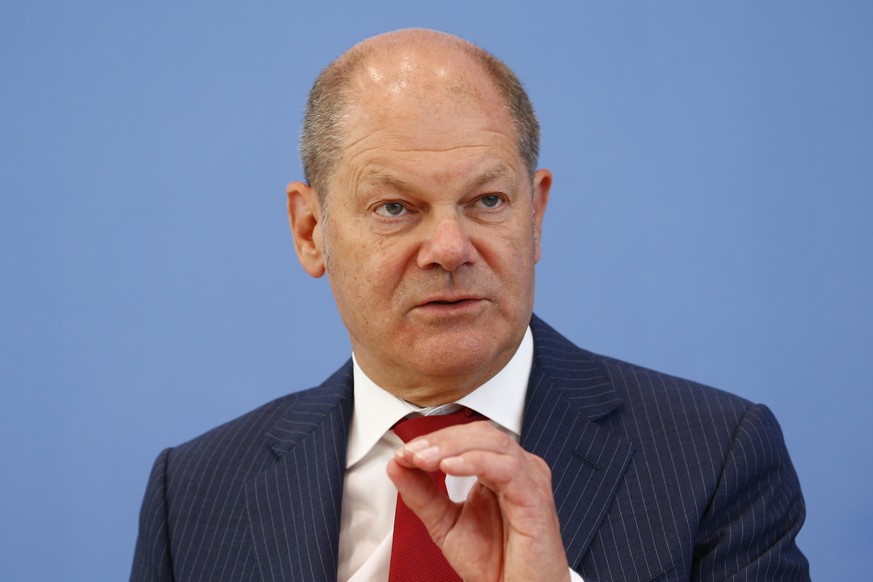 BERLIN, GERMANY - JUNE 17: Finance Minister and vice Chancellor, Olaf Scholz (SPD), speaks during a press conference on the Federal Budget Supplement on June 17, 2020 in Berlin, Germany. The Federal C ...