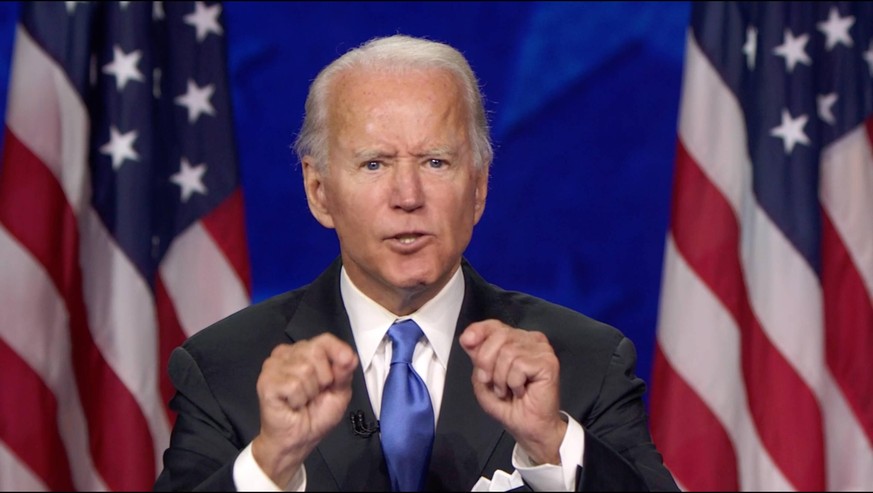 August 20, 2020, USA: In this image from the Democratic National Convention video feed, former United States Vice President Joe Biden, the 2020 Democratic Party nominee for President of the US, makes  ...