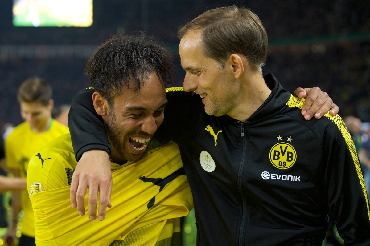 Fussball Berlin Olympiastadion 27.05.2017 DFB Pokalfinale Eintracht Frankfurt geg Borussia Dortmund 1 : 2 vlnr Pierre Emerick AUBAMEYANG 17 BoDo Thomas TUCHEL Chefrainer BoDo