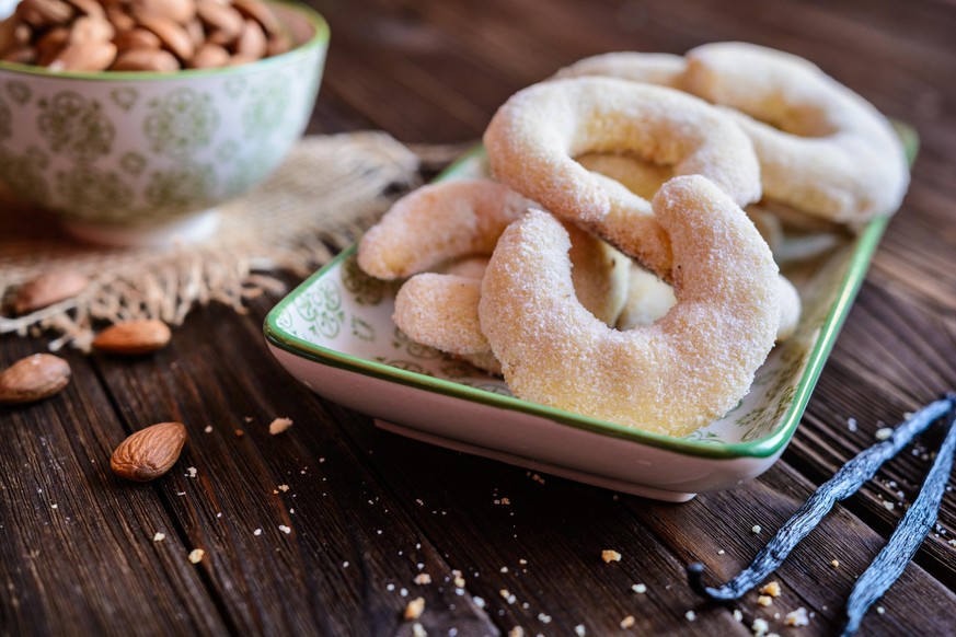 Delicious crescent shaped vanilla rolls with almond