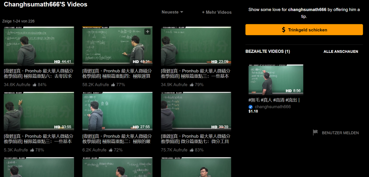 Changhsumath666 Mathe-Account auf Pornhub.