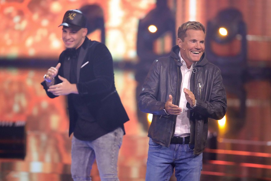 COLOGNE, GERMANY - APRIL 27: Jurors Pietro Lombardi and Dieter Bohlen are seen during the season 16 finals of the tv competition show &quot;Deutschland sucht den Superstar&quot; (DSDS) at Coloneum on  ...