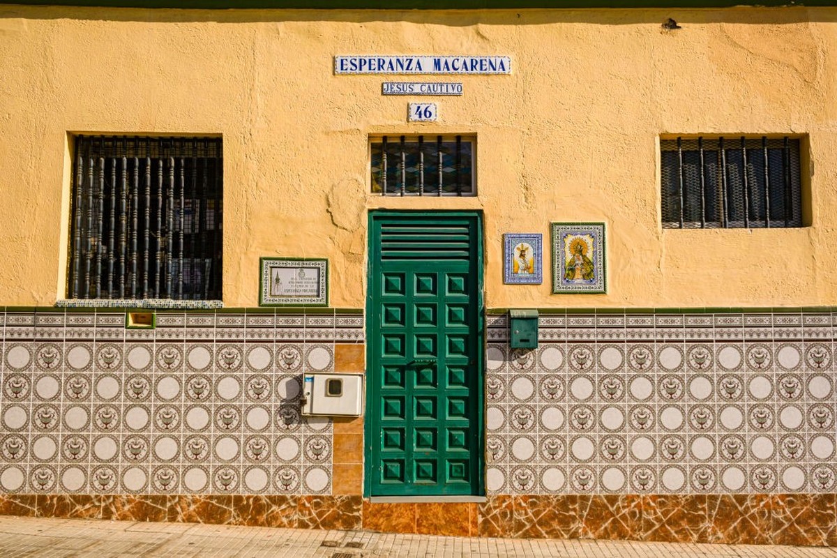 SANTA CRUZ DE TENERIFE, TENERIFE ISLAND, SPAIN - 2020/02/20: Traditionally tiled facade of a local house with a green wooden door. (Photo by Frank Bienewald/LightRocket via Getty Images)